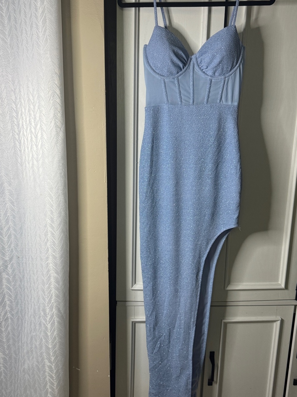 Sparkle Blue Asymmetrical Bodycon Slip Dress